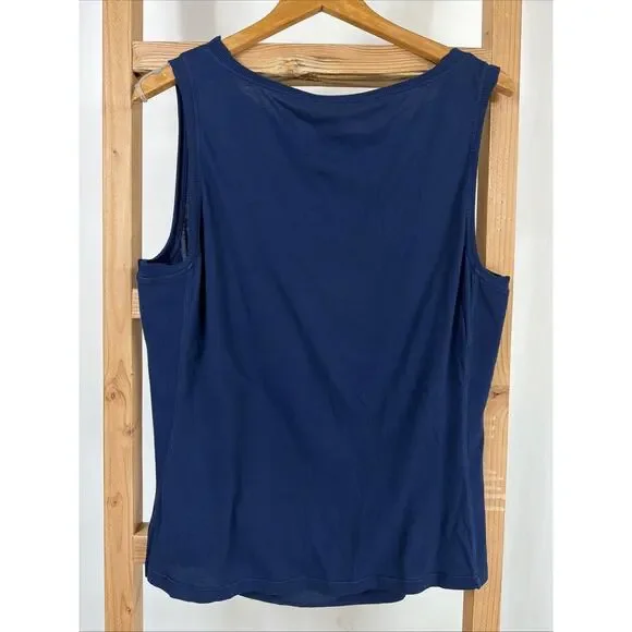 NWT XCVI Navy Round Neck Ruched Ribbed Sides Tank Top #1173 Size XL - Picture 2 of 4